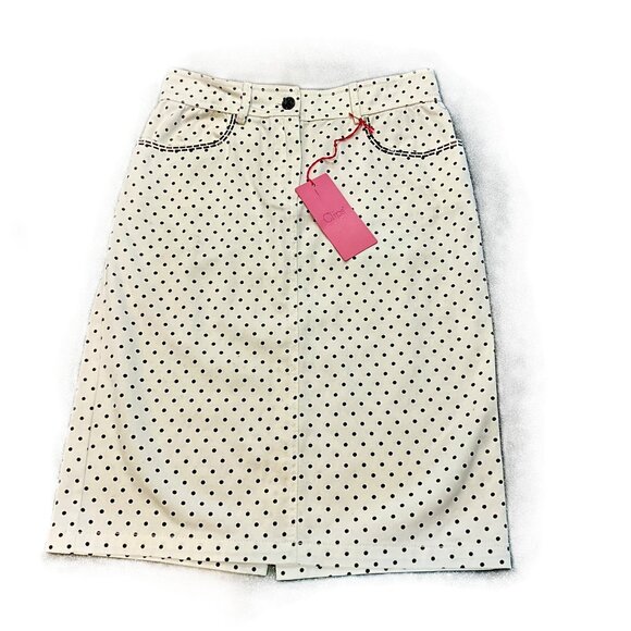 CLIPS MORE Polka Dot Cotton Stretch Skirt White Black Size IT 42